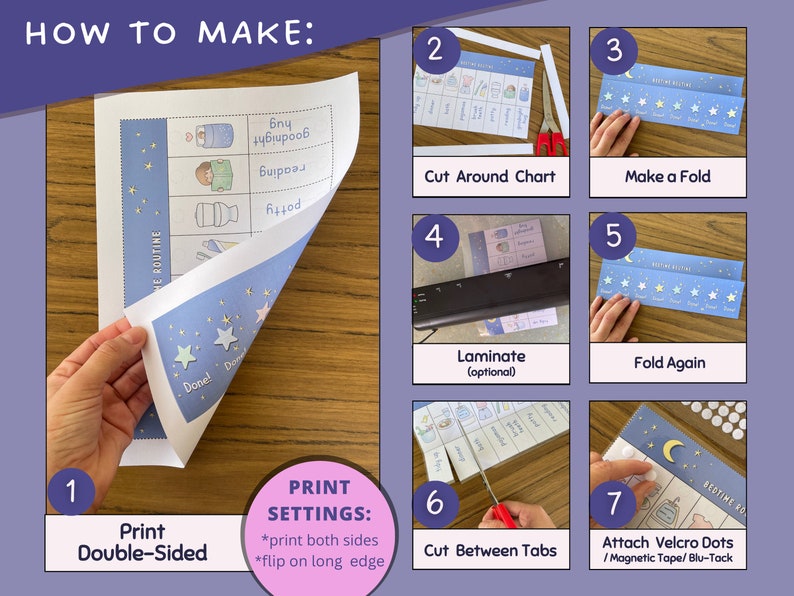 Editable Morning & Bedtime Routine Chart Bundle, Printable Folding / Flip Chart : kids daily checklist, visual schedule for toddler imagem 10