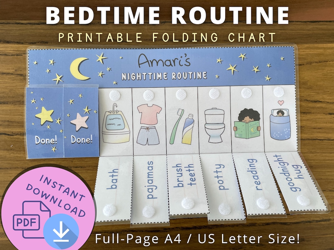 Bedtime Routine Chart, Printable Folding / Flip Chart Kids Daily