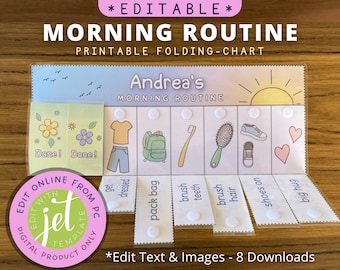 Editable Morning Routine Chart, Printable Folding / Flip Chart : kids daily before school checklist / visual schedule for toddler routine