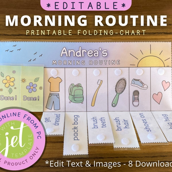 Editable Morning Routine Chart, Printable Folding / Flip Chart : kids daily before school checklist / visual schedule for toddler routine