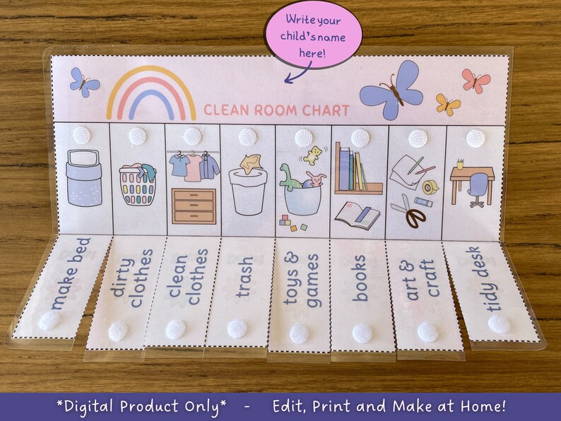 Clean Your Room, Bedroom Pick up Printable Folding Chart, Kids Cleaning ...