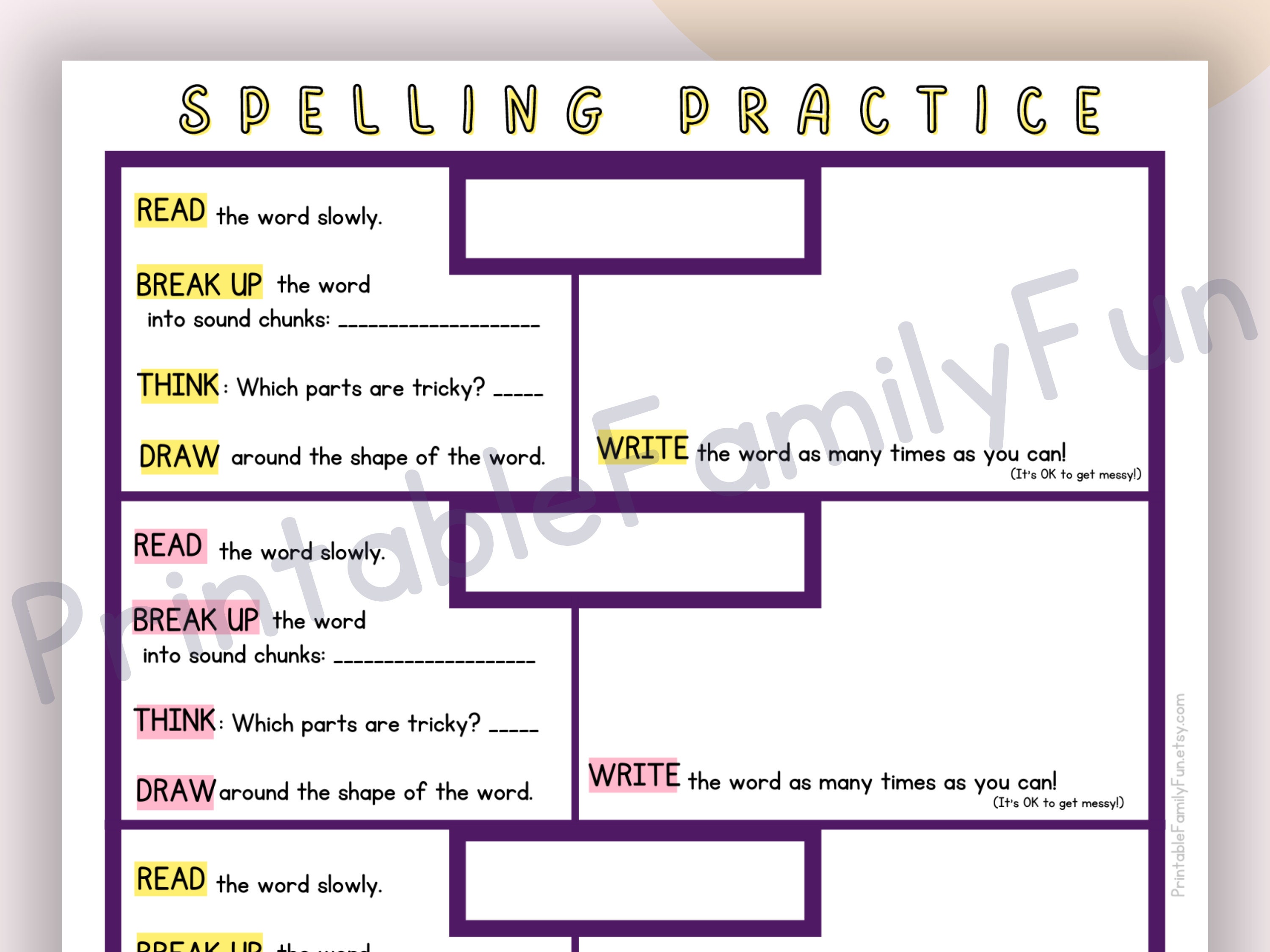 Spelling Practice Printable Spelling Words Learning Strategy - Etsy