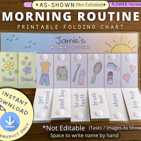 Morning Routine Chart, Printable Folding / Flip Chart : kids daily before school checklist / visual schedule for toddler routine