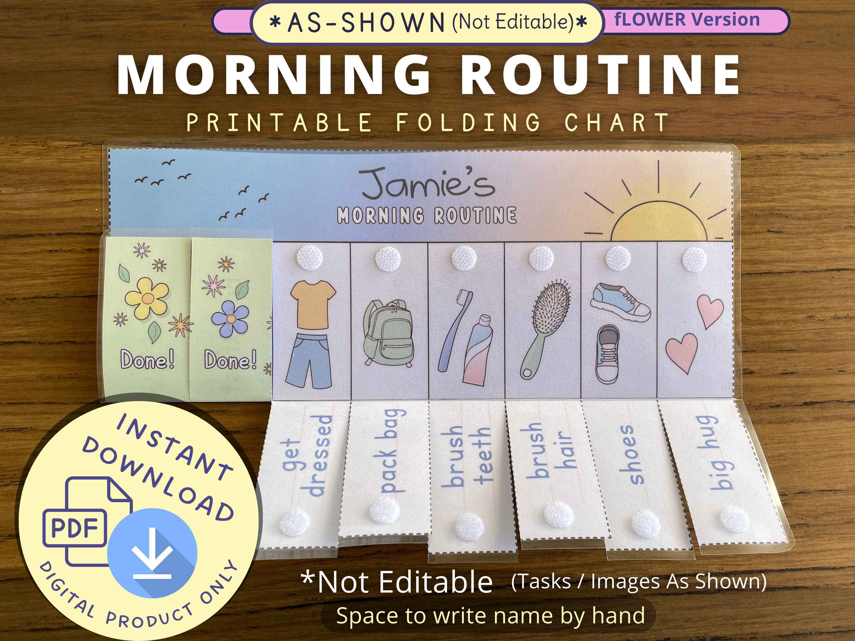 Morning Routine Chart, Printable Folding / Flip Chart : kids daily before school checklist / visual schedule for toddler routine