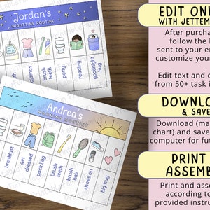 Editable Morning & Bedtime Routine Chart Bundle, Printable Folding / Flip Chart : kids daily checklist, visual schedule for toddler imagem 5
