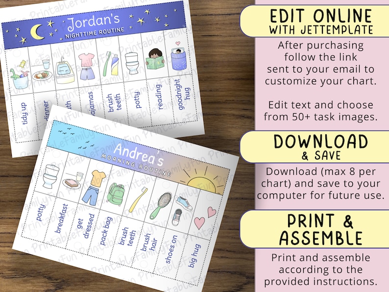 Editable Morning & Bedtime Routine Chart Bundle, Printable Folding / Flip Chart : kids daily checklist, visual schedule for toddler imagem 5