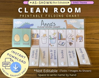Clean Your Room Chart, Dinosaur Theme, Bedroom Pick Up Printable Folding Chart, kids cleaning checklist
