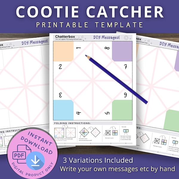 Blank Cootie Catcher Printable Template, printable games for kids, easy origami, chatterbox