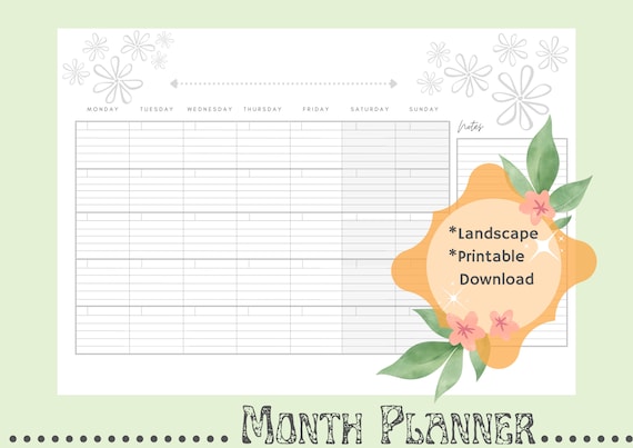 Blank Month Calendar Lined Printable Instant Download | Etsy