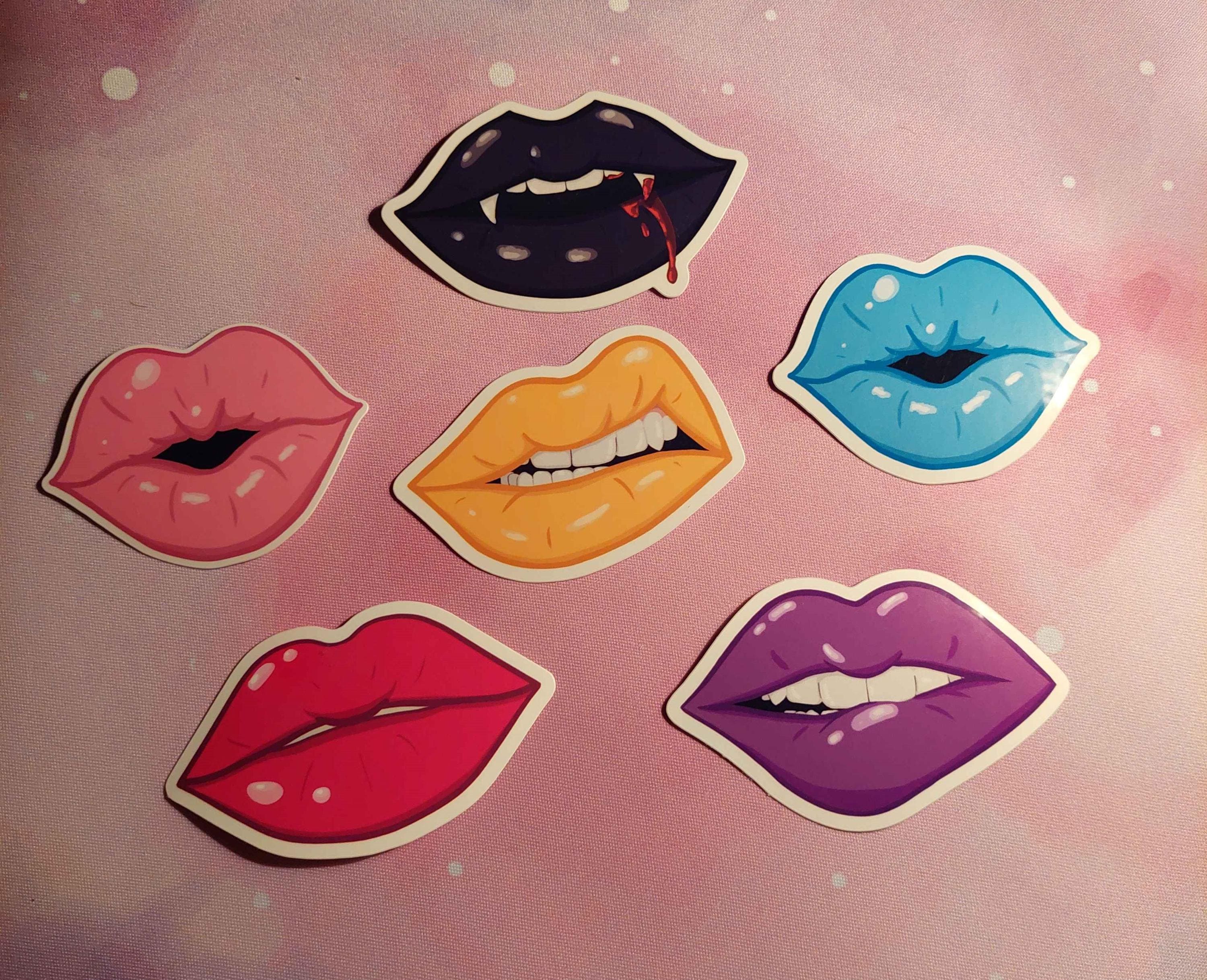 Blue Kissing Lips Sticker | Illustrated & Handmade by Seller ...