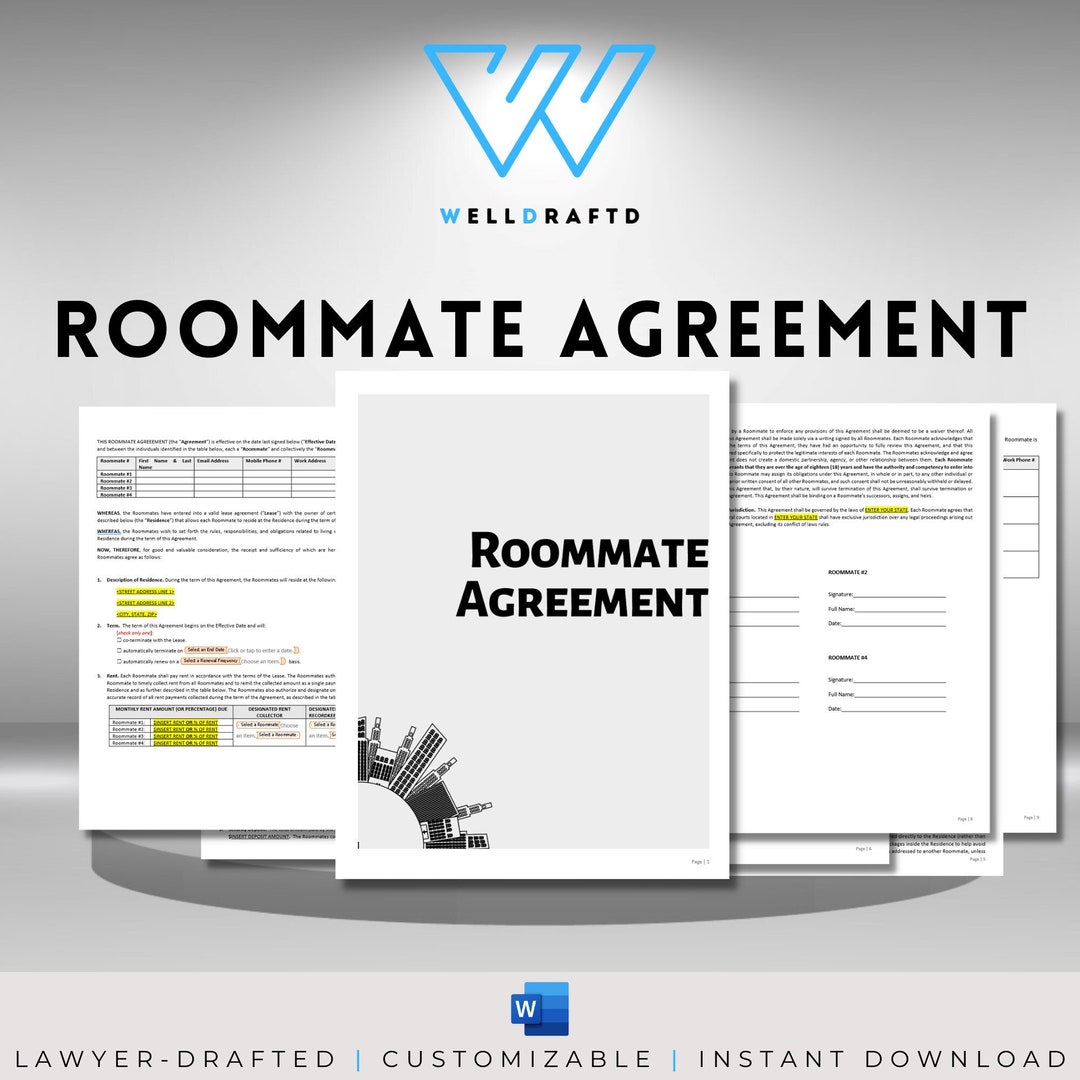 Roommate Agreement Template Lawyerdrafted Etsy