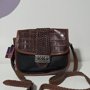 Vintage Brighton Black Brown Woven Silver Hardware Shoulder Bag