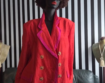 Vintage Mondi Red Pink Silk Colorblock Blazer