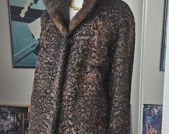 Vintage H.Liebes California x Schiaparelli Mink Persian Curly Lamb Brown Black Coat