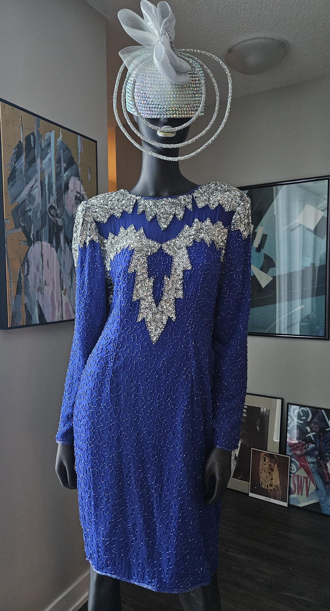 stenay beaded dress Electric blue and impossible to ignore this vintage 80s/90s Stenay beaded fringe dress is pure glam fantasy and serving major Vana White energy Covered in shimmering sequins and intricate