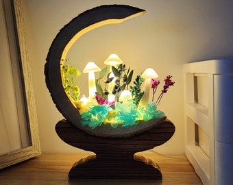 Handmade Moon Mushroom Lamp Dried flower decorative lamp Mother's Day Gift Vintage lamp USB LED light Birthday gifts for women