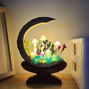 Handmade Moon Mushroom Lamp Dried flower decorative lamp Mother's Day Gift Vintage lamp USB LED light Birthday gifts for women