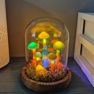 Handmade Crystal Mushroom Lamp Brown Antique Base country style lamps unique lamps anniversary gift