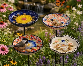 Vaschetta per api in ceramica Boho con paletto da giardino, mini mangiatoia per uccelli, mini mangiatoia per uccelli
