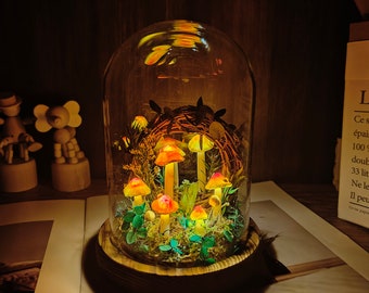 Hand Painted Forest Mushroom Lamp Dried Flower Mushroom Night Light Gift For Mom Gift For Boyfriend Christmas Gifts