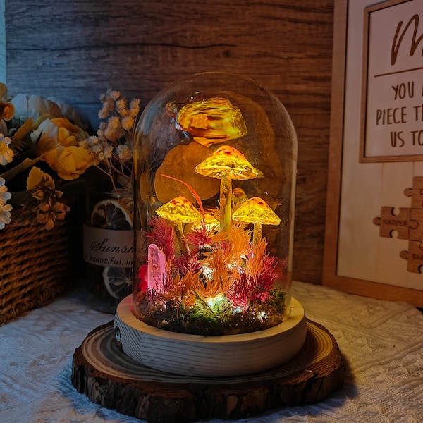 La couleur du coucher de soleil - rouge jaunâtre - veilleuse champignon fantastique, lampe champignon faite main, décoration d'intérieur, décoration de chambre, cadeau unique, esthétique