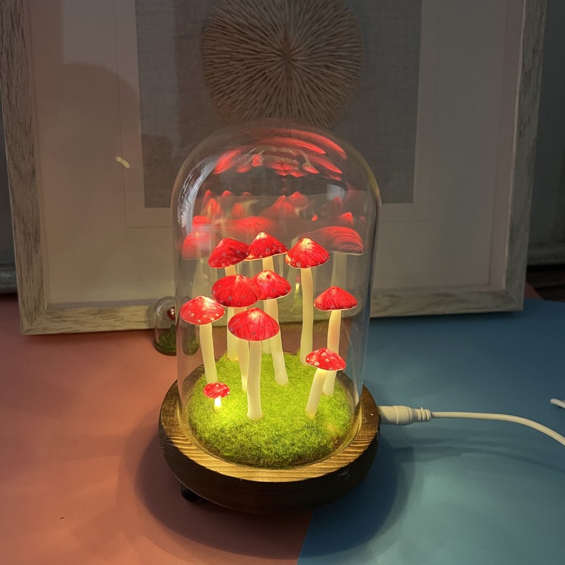 Handmade Red Mushroom Lights Brown Antique Base country style lamps unique lamps anniversary gift image 8