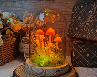 Handmade Orange Mushroom Lamp Dried Flower Mushroom Lamp Gifts for her Gifts for him Unique Gifts, Housewarming Gifts