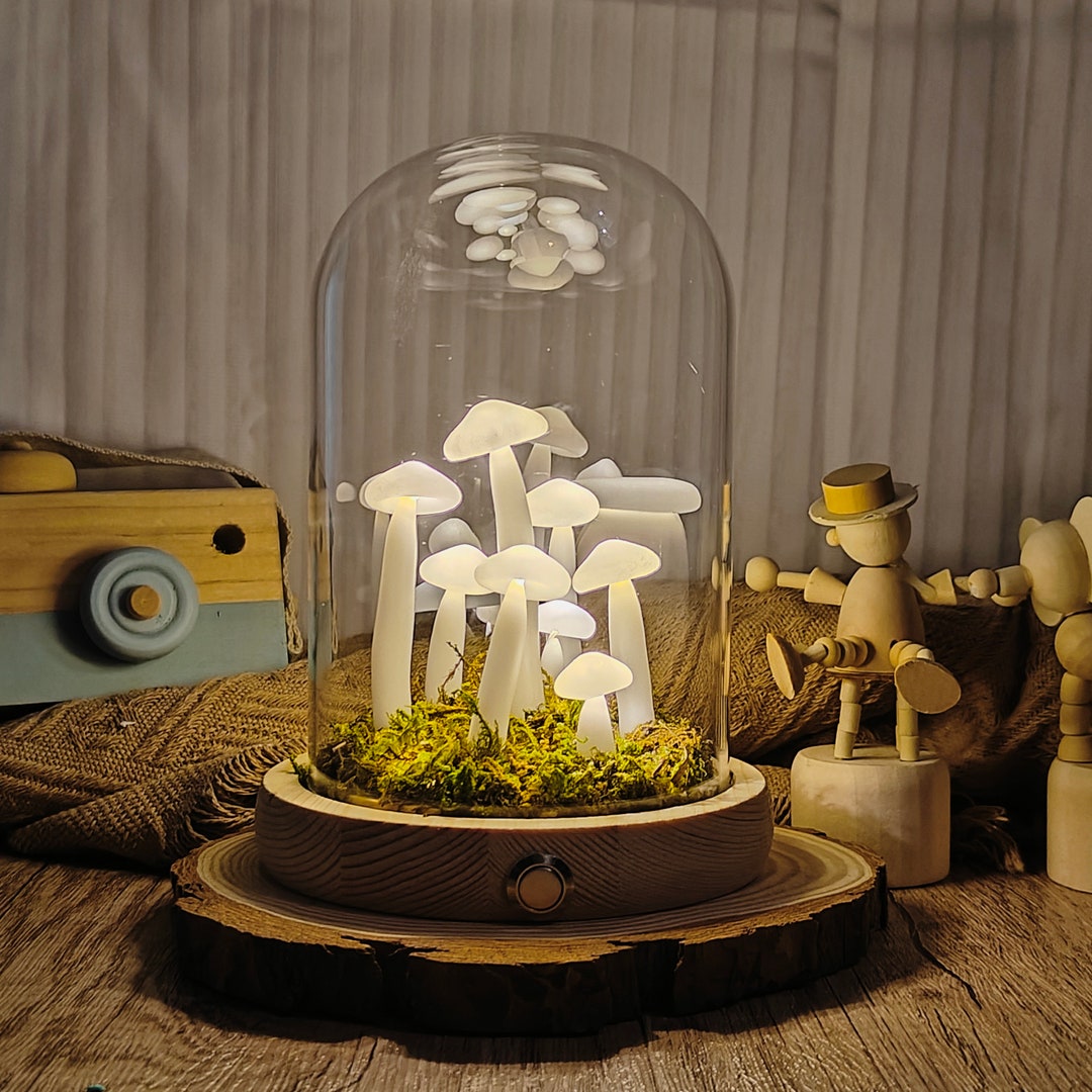 Handmade White Mushroom Lamp Mushroom Lamp With Real Moss Gift for Mom ...