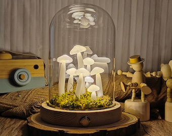 Handmade White Mushroom Lamp Mushroom lamp with real moss Gift For Mom Gift For Boyfriend Christmas Gifts Gift for Her
