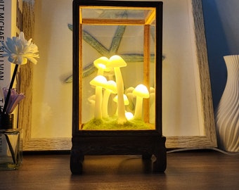 White mushroom lamp in display case Unique Gift Idea Psychedelic decor Retro Home Decor Gifts for her Mushroom gifts