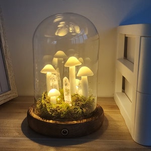 Handmade mushroom lamp with crystals Clear Quartz Crystal Vintage white mushroom lamp Night light Mother's Day Gift Birthday gift