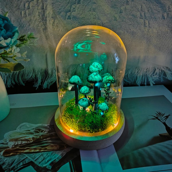 Whimsical Forest Mushroom Night Light Green Mushrooms Hand-Painted Mushroom Lamp Gift For Mom Gift For Boyfriend Christmas Gifts