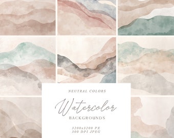 Neutral Color Watercolor Background, Watercolor Waves Clipart Digital Paper Pack JPG, Paint Splashes Invitation Template Abstract Wallpaper