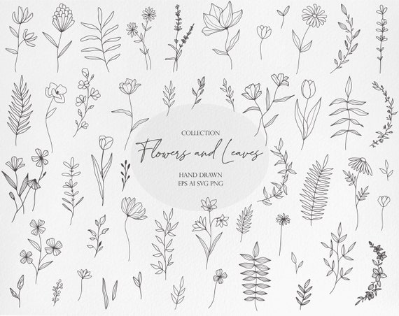 Flowers and Leaves Line Art Clipart Bundle, Spring Flower Botanical  Illustrations Set, Decorative Wedding Plants, Commercial Use EPS PNG SVG -   Canada