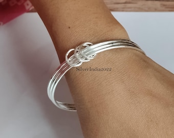 Sterling Silver Russian-style Interlocking Three Bangle Bracelet