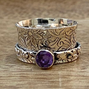 Amethyst Sterling Silver Spinner Ring: Handmade Meditation Jewelry
