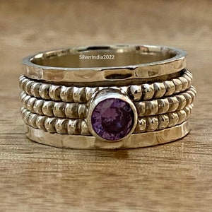 Amethyst Sterling Silver Spinner Ring: Handmade Meditation Jewelry