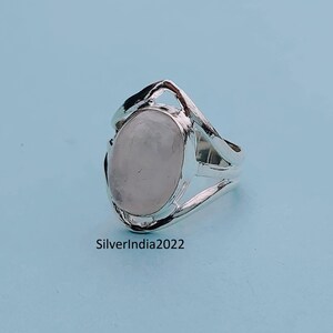 Moonstone Ring, Sterling Silver Large Gemstone Ring, Oval Stone Ring Big Statement Ring Boho Ring Moonstone Full Finger Ring Jewelry Gift