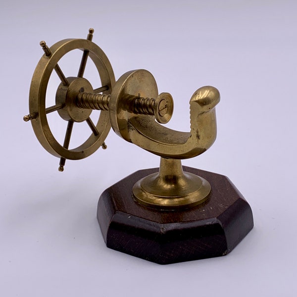 Rarity nutcracker with steering wheel yacht spindle press made of brass from the 1930s and 1940s