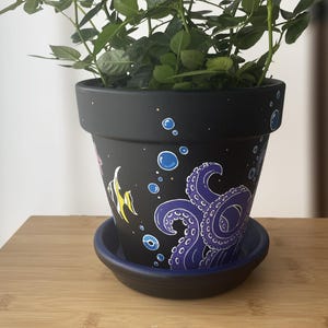 No3 - One of a kind handpainted flower pot from series: Planet Ocean.