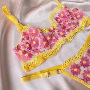 Lingerie Set – Sheer Mesh Bra & Thong – Handmade Women’s Intimates – Sexy Adjustable Bralette – Boudoir Lingerie