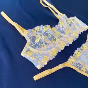 Lingerie Set – Sheer Mesh Bra & Thong – Handmade Women’s Intimates – Sexy Adjustable Bralette – Boudoir Lingerie