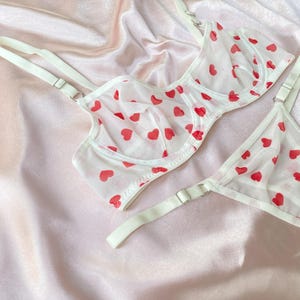 Lingerie Set – Sheer Mesh Bra & Thong – Handmade Women’s Intimates – Sexy Adjustable Bralette – Boudoir Lingerie