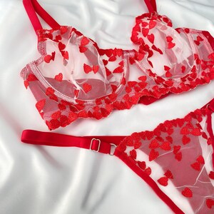 Lingerie Set – Sheer Mesh Bra & Thong – Handmade Women’s Intimates – Sexy Adjustable Bralette – Boudoir Lingerie