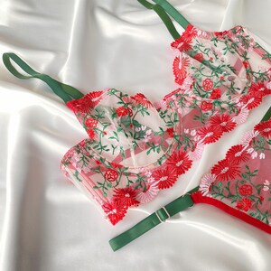 Lingerie Set – Sheer Mesh Bra & Thong – Handmade Women’s Intimates – Sexy Adjustable Bralette – Boudoir Lingerie