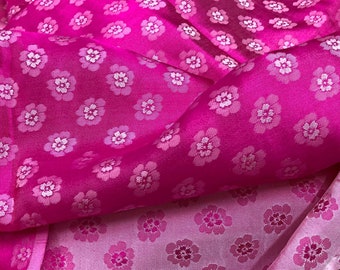 PURE MULBERRY SILK fabric by the yard - Pink silk with flower pattern - Handmade silk fabric - Dress making - Gift for her - Silk for sewing