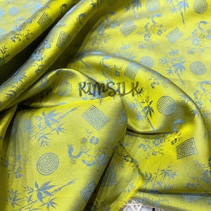 FLORAL MULBERRY SILK fabric by the yard - Lemon yellow silk - Floral silk - Natural fiber - Dress making - Gift for her - Silk for Sewing