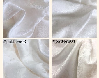 White silk with floral pattern - PURE MULBERRY SILK fabric by the yard - Handmade silk - Natural fiber - Dress making - Gift for women