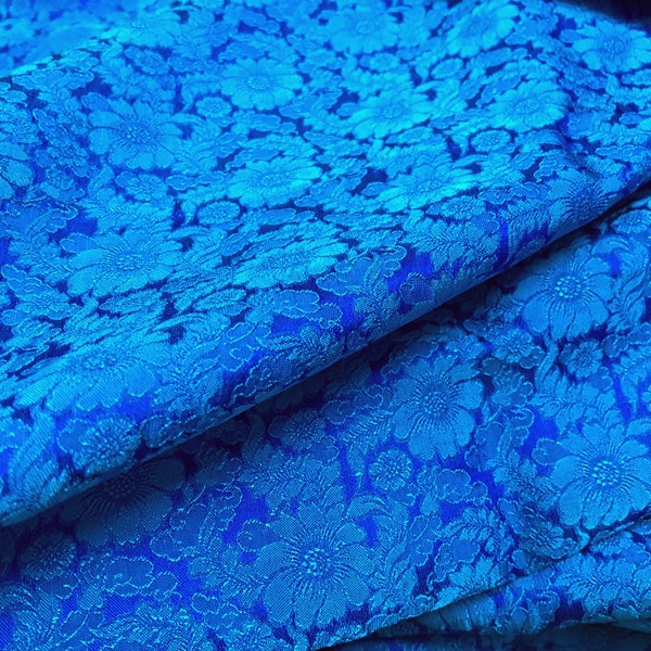 PURE MULBERRY SILK fabric by the yard - Blue silk with flower pattern - Handmade silk - Natural fiber - Dress making - Gift for women