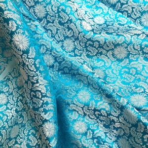 PURE MULBERRY SILK fabric by the yard - Blue silk with floral pattern - Handmade silk - Silk for sewing - Dress making - Gift for her